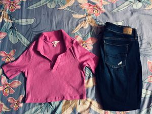 H&M Crop Top , American Eagle Torn Jean