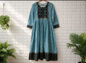 Elegant Blue Printed Ethnic Dress