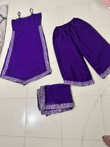 Purple Embellished A-line Kurta Set