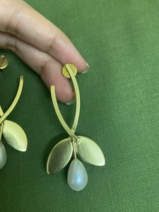 Gold Leaf &amp; Moonstone Drop Earrings