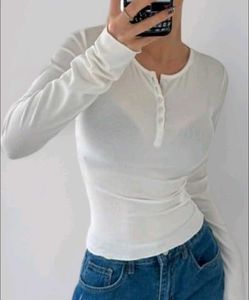 White Ribbed Long Sleeve Top