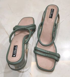 Round Shaped Heel Olive Green Sandals