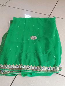 Green Embellished Sari With Blouse