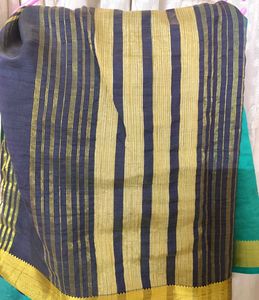Green &amp; Navy Saree with Geometric Border