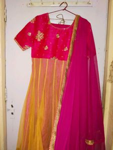 Pink & Gold Anarkali Suit
