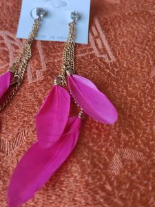 Pink Feather Dangle Earrings