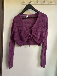 Purple Knit Cropped Tie Top