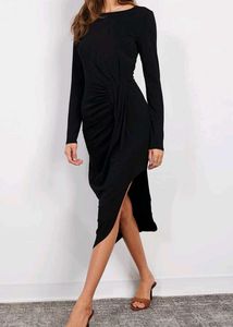 Black Ruched Long Sleeve Dress