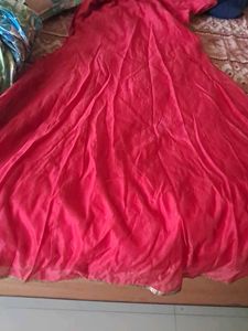 Red Embroidered  Gown With Dopatta