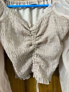 Cute Beige Long Sleeve Top
