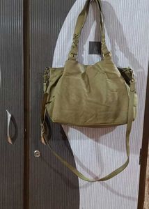 Olive Green Braided Handle Tote Bag