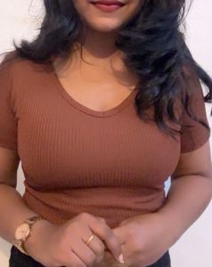 Brown Ribbed V-Neck Top