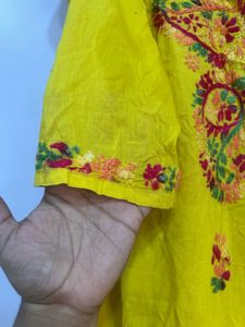 Yellow Chikankari Embroidered Kurta
