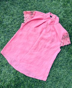 Coral Lace Sleeve Top