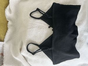 H&amp;M Black Ribbed Cutout Top