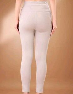 Beige High Waisted Leggings with Pockets