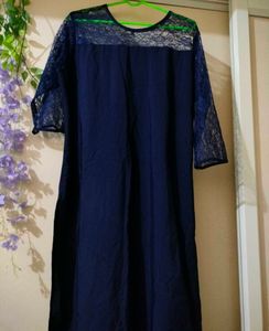 Navy blue kurtha with net sleeves