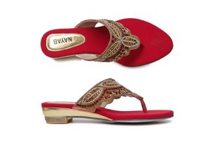 Red Embellished Flats