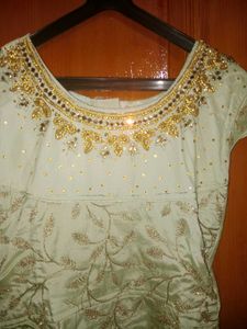 Festive Long Gown Dress With Netted Dupatta