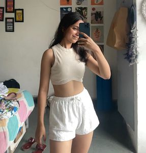 Cream Ribbed Crop Top & White Shorts Set