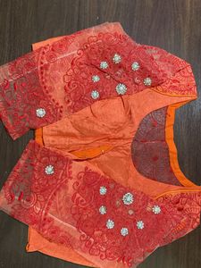 Orange - Pink Designer Saree With Blouse