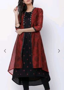 Vishudh Women Black & Maroon Print A-line Kurta