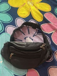 Vintage Black Leather Fanny Pack Waist Bag