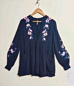 Black Embroidery Work Cotto  Top Size-38