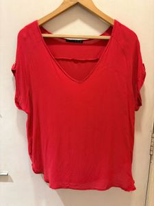 Beautiful Red V-Neck Tunic Top
