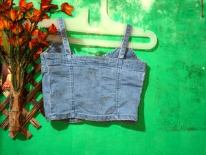 Denim Button-Down Crop Top