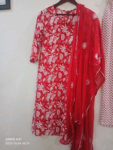 Red Printed Kurta Set