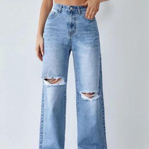 Ripped Wide-Leg Jeans