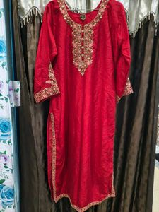 Elegant Red Kurta Set with Free gift