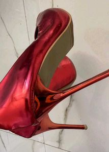 Metallic Heels Red 4 Inch Heel