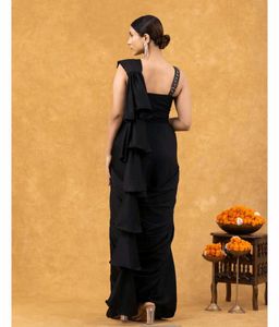 Elegant Black Ruffle Saree 🖤✨