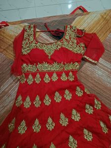 Red &amp; Gold Anarkali Kurta Set