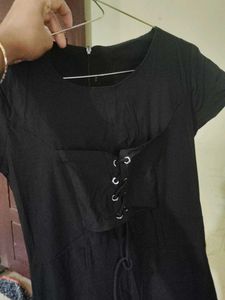 Elegant Black Stretchable Maxi Dress With Belt