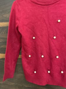 Mroon Pearl Embellished Sweater