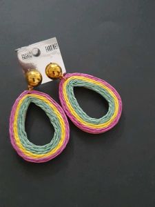 Multicoloured Raffia Danglers Earings