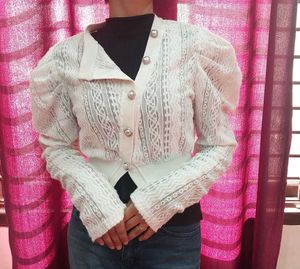 Korean White Lace Puff Sleeve Top