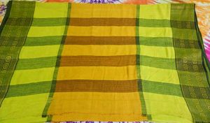 Yellow &amp; Olive Green Saree