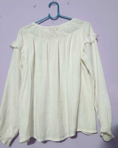 White Ruffle Long Sleeve Top