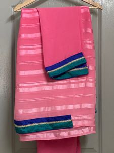 A Beautiful Ombre Pink Sare With Blouse