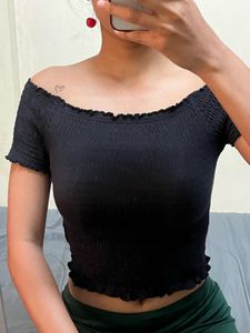 Black Bardot Crop Top