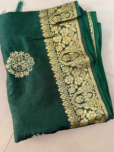 Emerald Green &amp; Gold Floral Saree