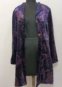 Purple Floral Velvet Coat