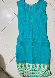 Blue Sleeveless Kurta With Dupatta And Pant