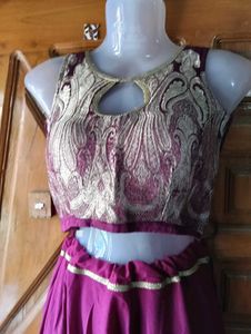 Magenta &amp; Gold Crop Top Skirt Set