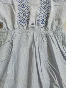 Blue White Striped Short Kurta