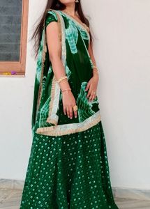 Bottle Green Lahenga With Tie Dye Dupatta